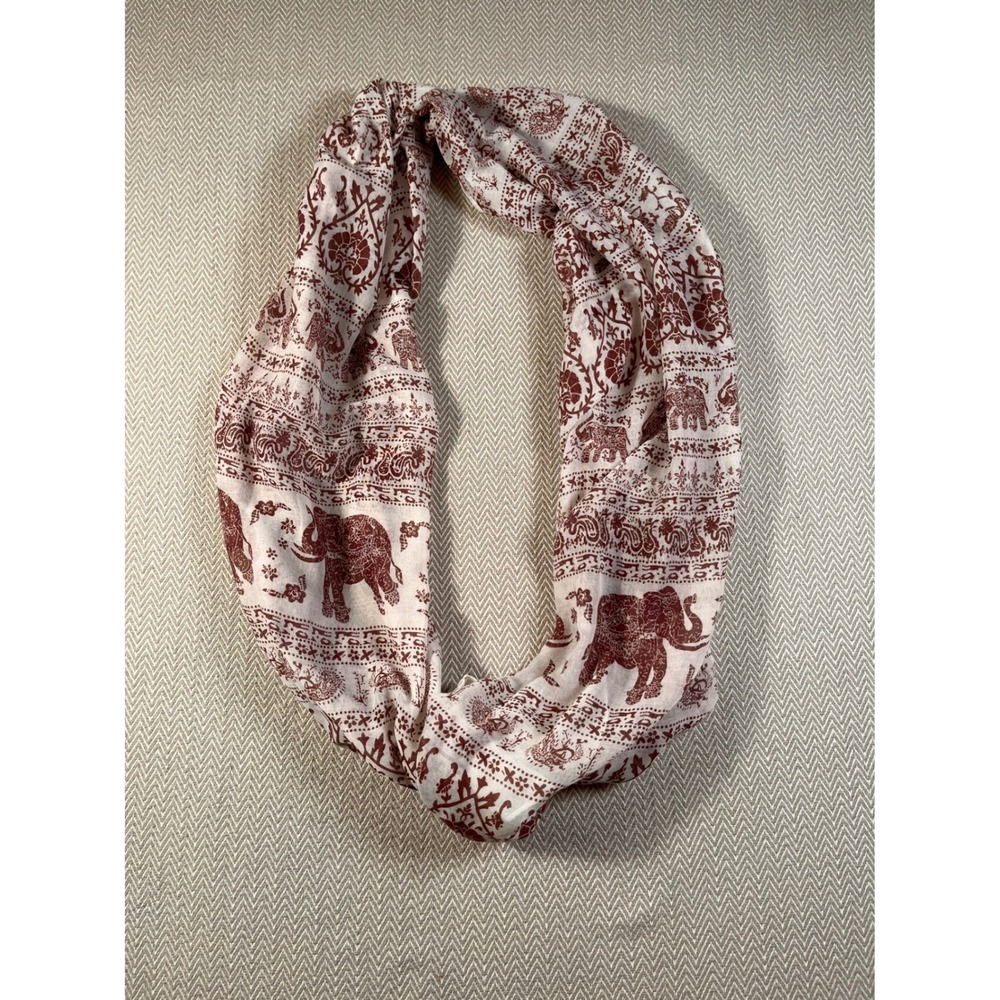 Boho Elephant Infinity Scarf Burgundy Ivory Lightweight Gauze Loop Scarf - Picture 2 of 9